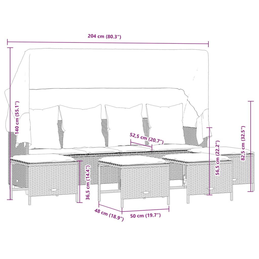 5-tlg. Garten-Sofagarnitur mit Kissen Schwarz Poly Rattan