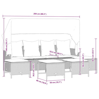 5-tlg. Garten-Sofagarnitur mit Kissen Schwarz Poly Rattan