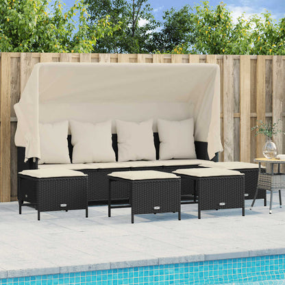 5-tlg. Garten-Sofagarnitur mit Kissen Schwarz Poly Rattan