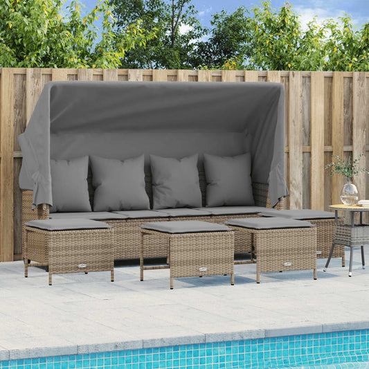 5-tlg. Garten-Sofagarnitur mit Kissen Beige Poly Rattan