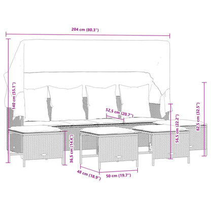 5-tlg. Garten-Sofagarnitur mit Kissen Hellgrau Poly Rattan