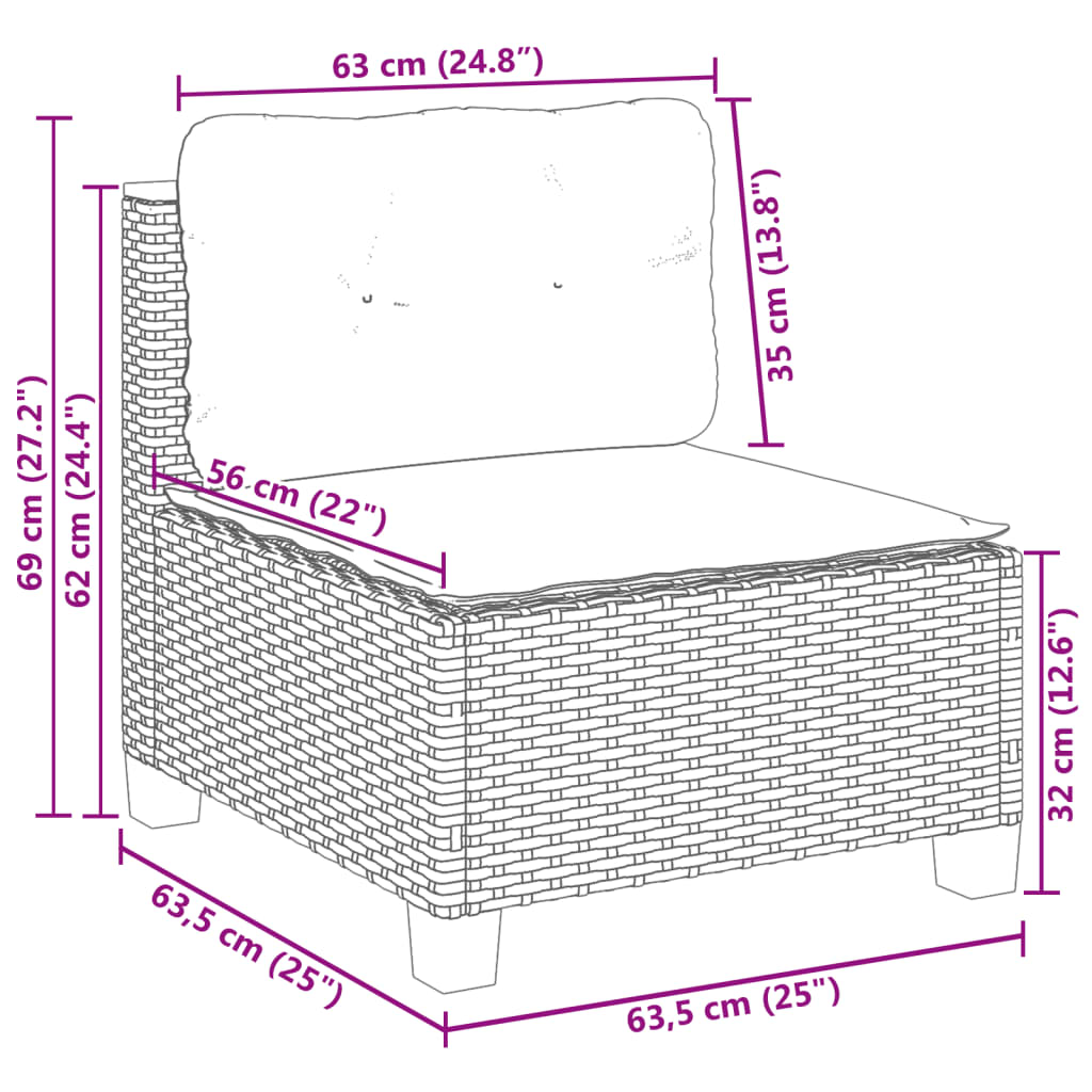 6-tlg. Garten-Sofagarnitur mit Kissen Schwarz Poly Rattan