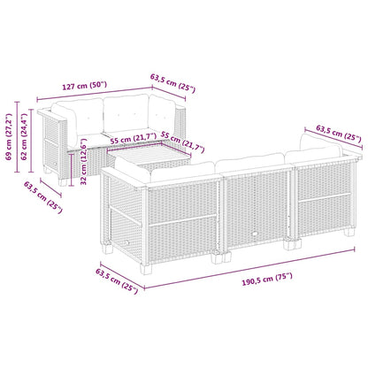 6-tlg. Garten-Sofagarnitur mit Kissen Beige Poly Rattan