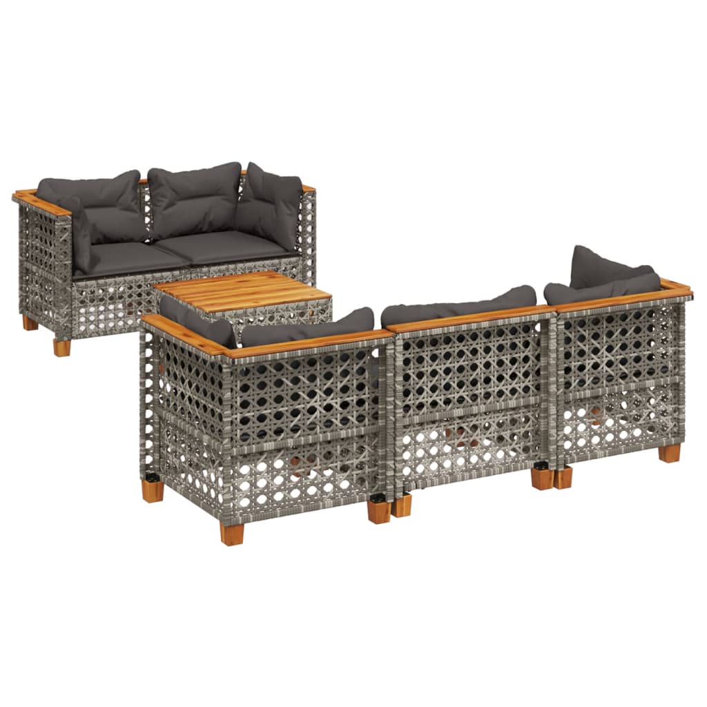 6-tlg. Garten-Sofagarnitur mit Kissen Grau Poly Rattan