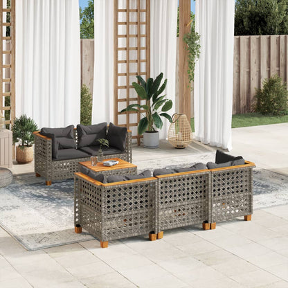 6-tlg. Garten-Sofagarnitur mit Kissen Grau Poly Rattan