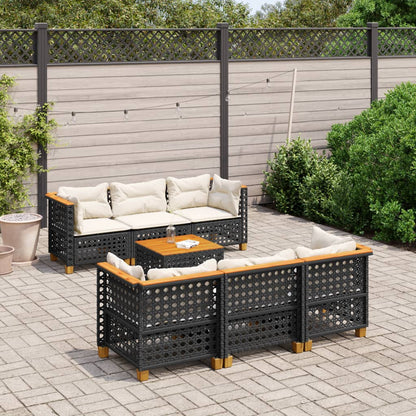 7-tlg. Garten-Sofagarnitur mit Kissen Schwarz Poly Rattan