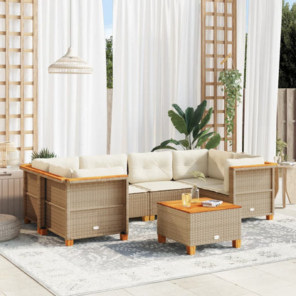 7-tlg. Garten-Sofagarnitur mit Kissen Beige Poly Rattan