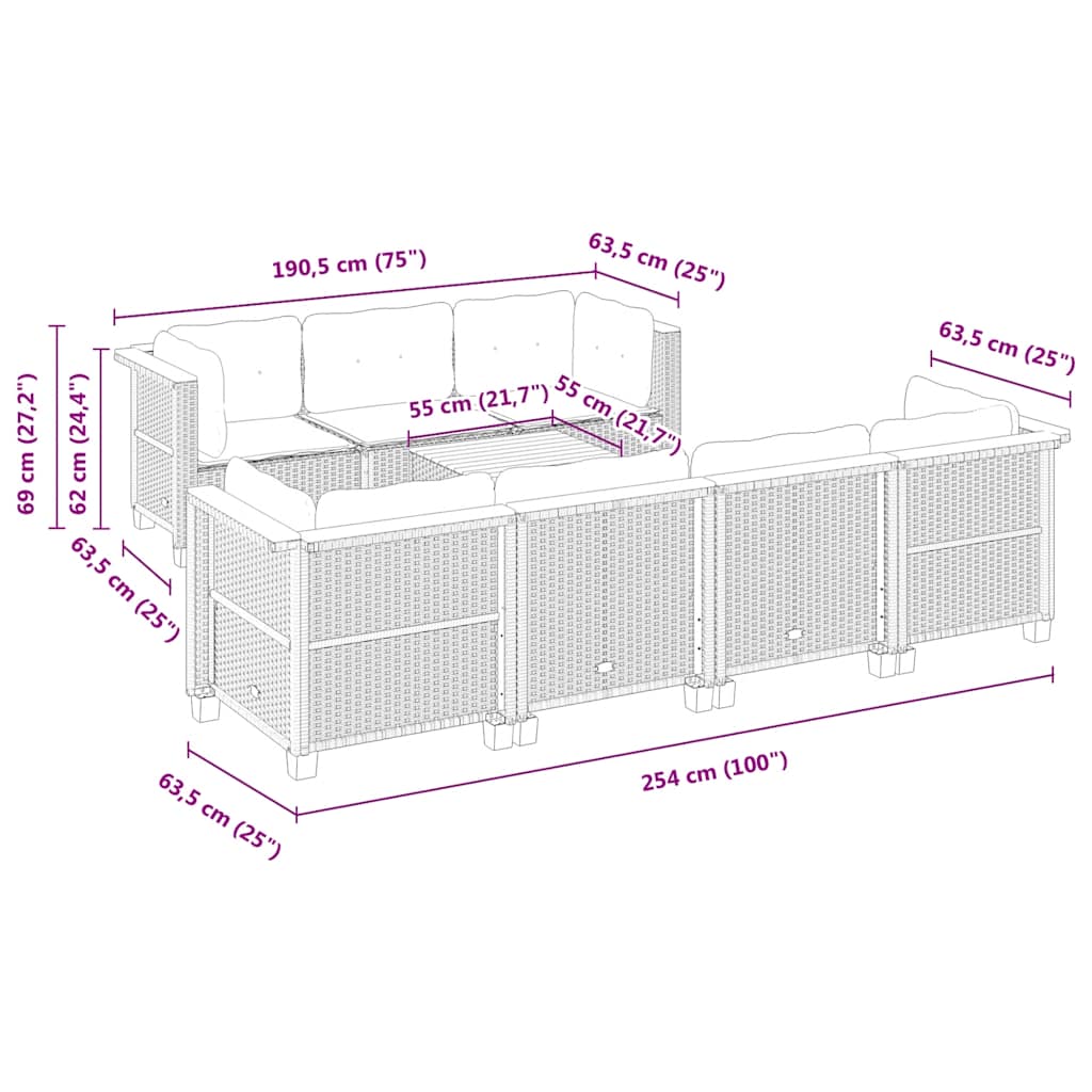 8-tlg. Garten-Sofagarnitur mit Kissen Beige Poly Rattan