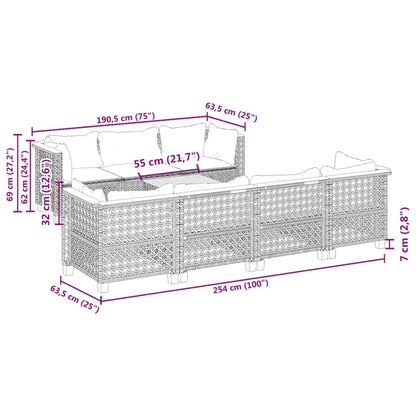 8-tlg. Garten-Sofagarnitur mit Kissen Schwarz Poly Rattan