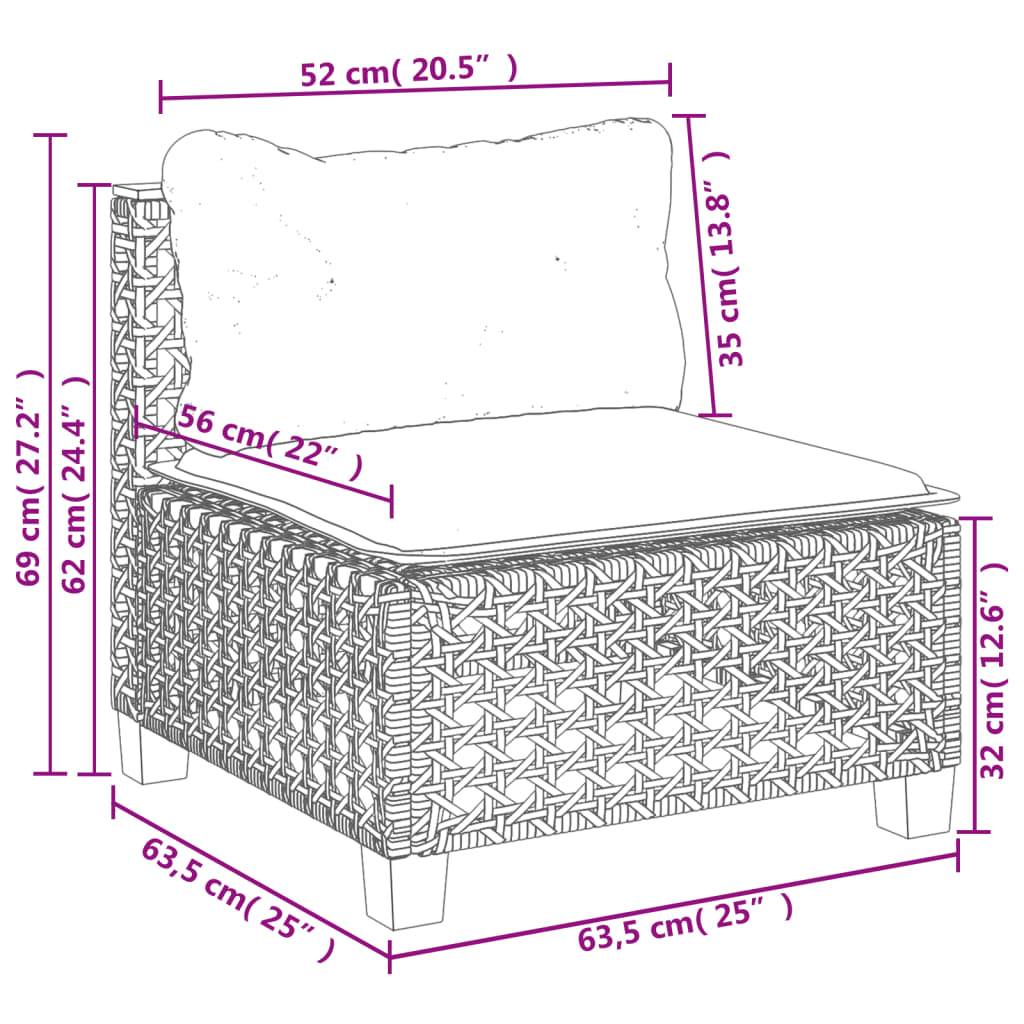 8-tlg. Garten-Sofagarnitur mit Kissen Schwarz Poly Rattan