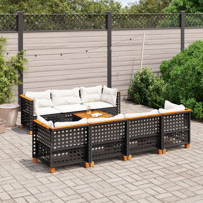 8-tlg. Garten-Sofagarnitur mit Kissen Schwarz Poly Rattan