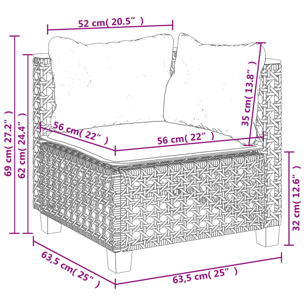 8-tlg. Garten-Sofagarnitur mit Kissen Grau Poly Rattan