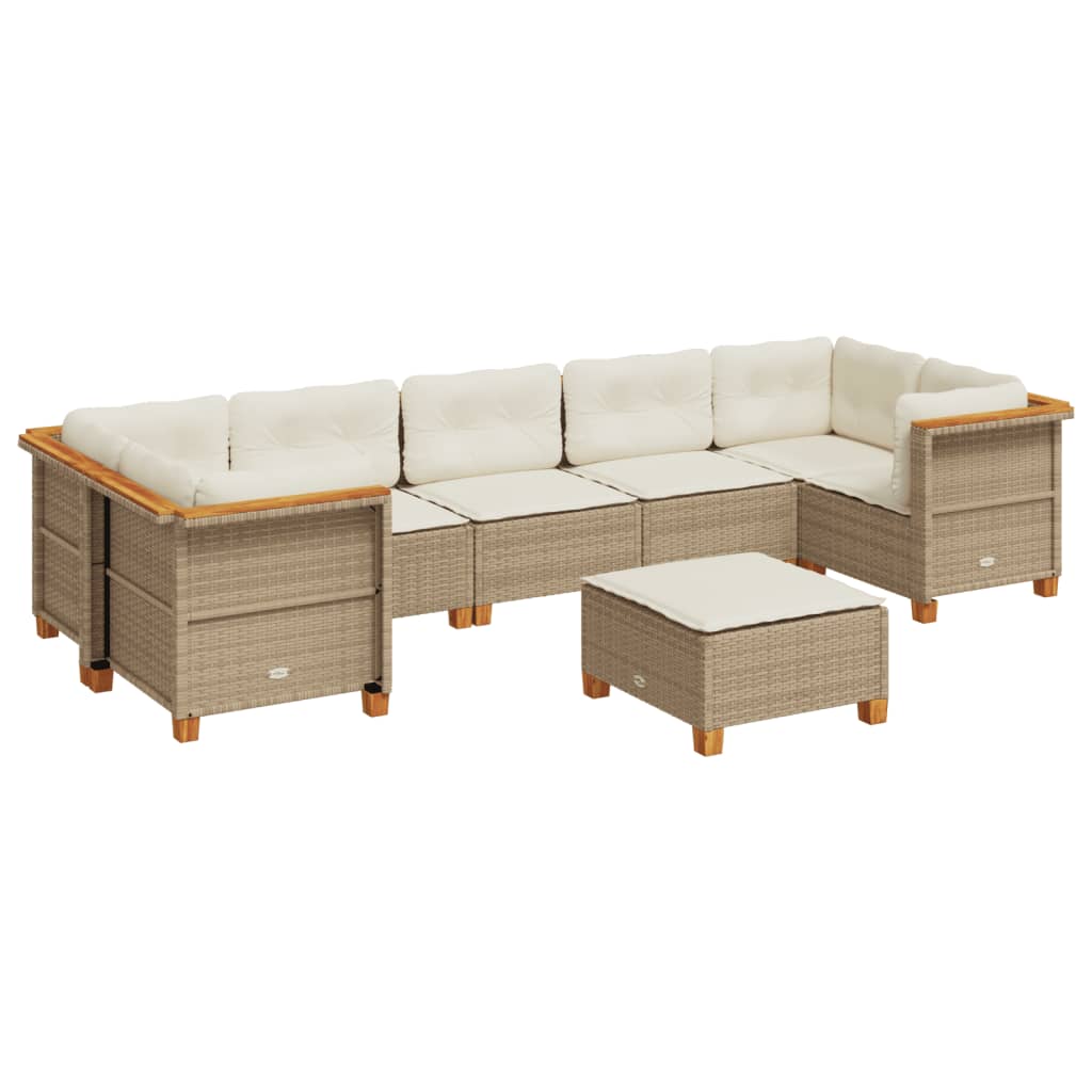 8-tlg. Garten-Sofagarnitur mit Kissen Beige Poly Rattan