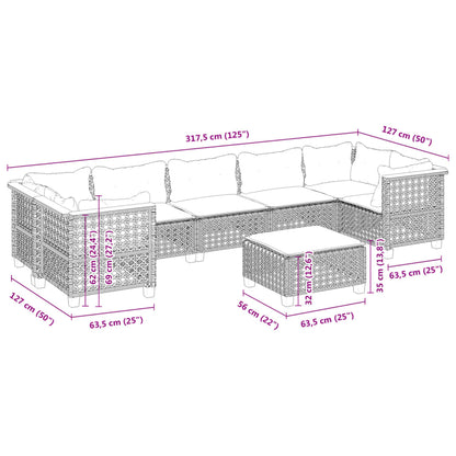 8-tlg. Garten-Sofagarnitur mit Kissen Schwarz Poly Rattan