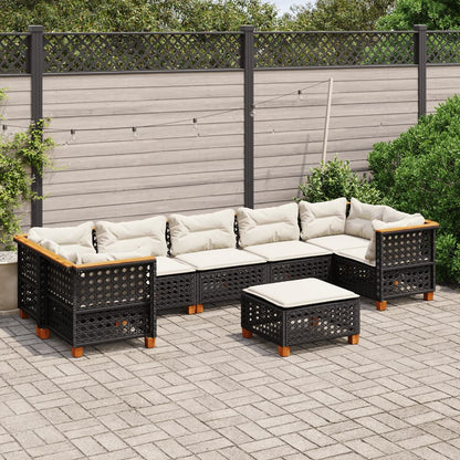 8-tlg. Garten-Sofagarnitur mit Kissen Schwarz Poly Rattan