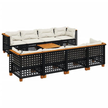 9-tlg. Garten-Sofagarnitur mit Kissen Schwarz Poly Rattan