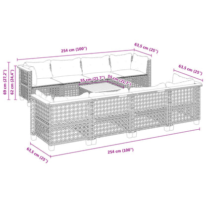 9-tlg. Garten-Sofagarnitur mit Kissen Grau Poly Rattan