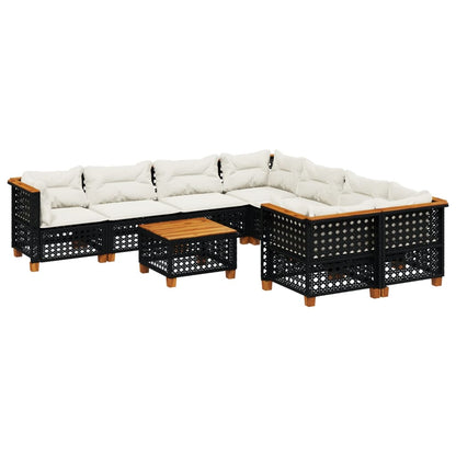 9-tlg. Garten-Sofagarnitur mit Kissen Schwarz Poly Rattan