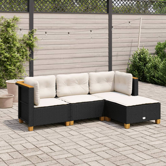 4-tlg. Garten-Sofagarnitur mit Kissen Schwarz Poly Rattan