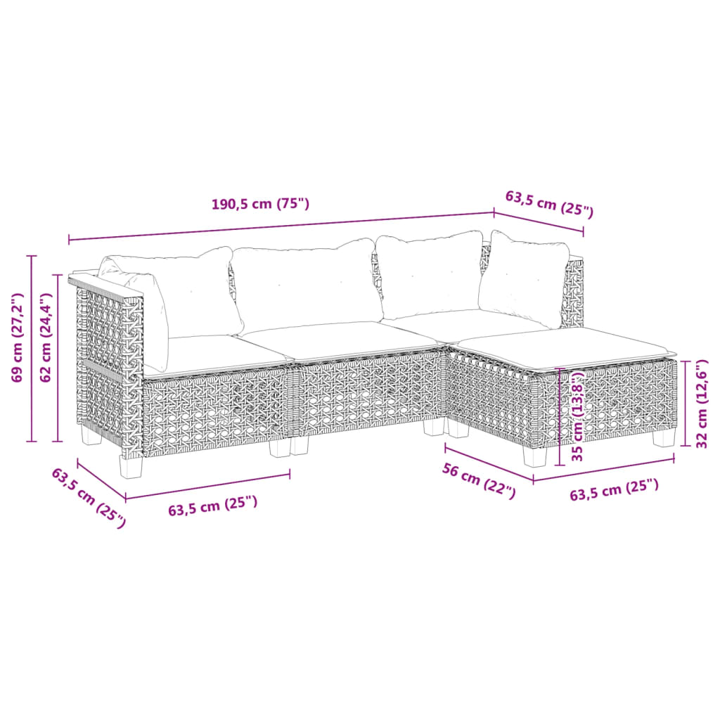 4-tlg. Garten-Sofagarnitur mit Kissen Schwarz Poly Rattan