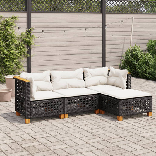 4-tlg. Garten-Sofagarnitur mit Kissen Schwarz Poly Rattan