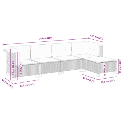 5-tlg. Garten-Sofagarnitur mit Kissen Beige Poly Rattan