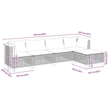 5-tlg. Garten-Sofagarnitur mit Kissen Schwarz Poly Rattan