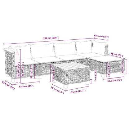 6-tlg. Garten-Sofagarnitur mit Kissen Schwarz Poly Rattan