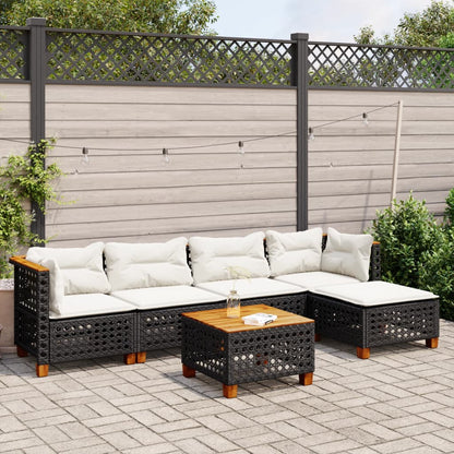 6-tlg. Garten-Sofagarnitur mit Kissen Schwarz Poly Rattan