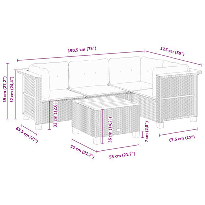 5-tlg. Garten-Sofagarnitur mit Kissen Beige Poly Rattan