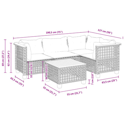 5-tlg. Garten-Sofagarnitur mit Kissen Schwarz Poly Rattan