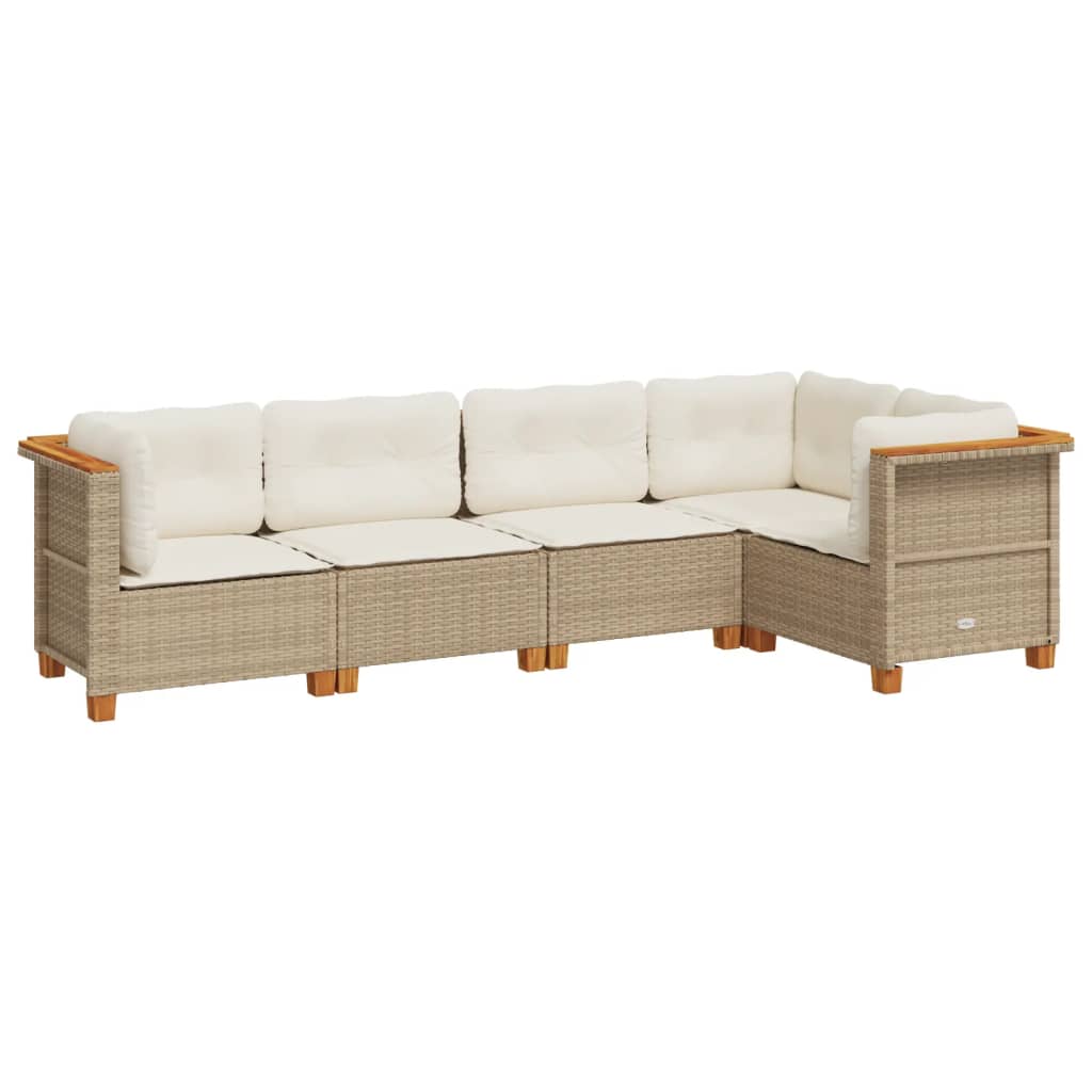 5-tlg. Garten-Sofagarnitur mit Kissen Beige Poly Rattan