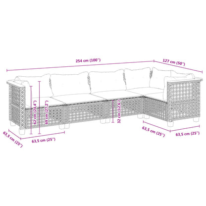 5-tlg. Garten-Sofagarnitur mit Kissen Schwarz Poly Rattan