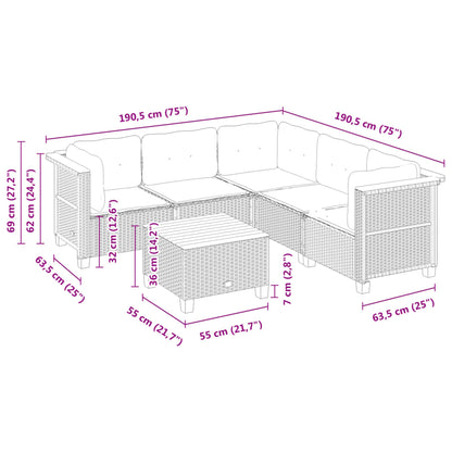 6-tlg. Garten-Sofagarnitur mit Kissen Grau Poly Rattan