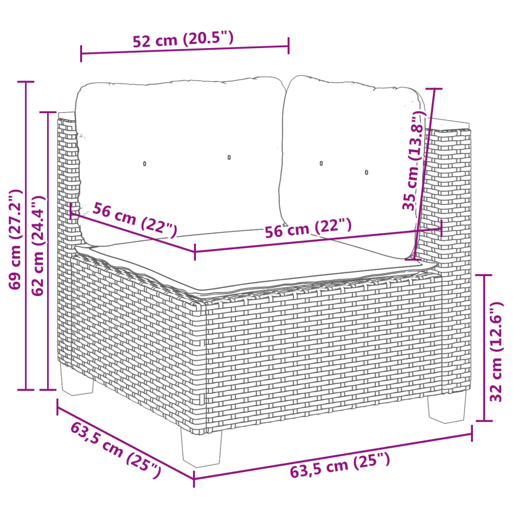 6-tlg. Garten-Sofagarnitur mit Kissen Grau Poly Rattan