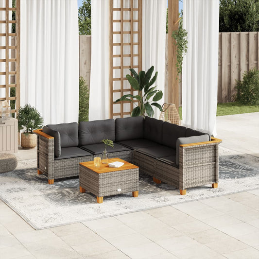 6-tlg. Garten-Sofagarnitur mit Kissen Grau Poly Rattan