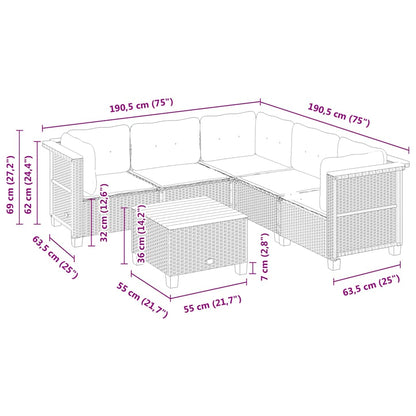 6-tlg. Garten-Sofagarnitur mit Kissen Beige Poly Rattan