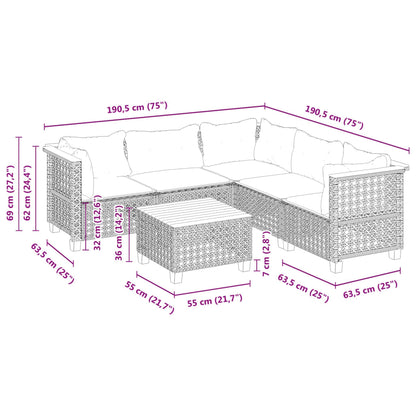 6-tlg. Garten-Sofagarnitur mit Kissen Grau Poly Rattan