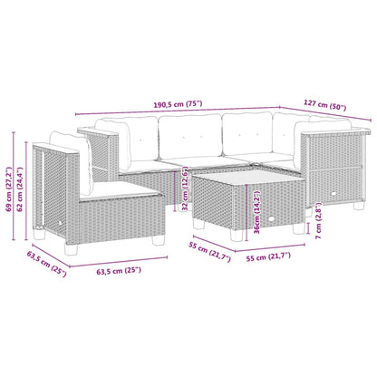 6-tlg. Garten-Sofagarnitur mit Kissen Grau Poly Rattan