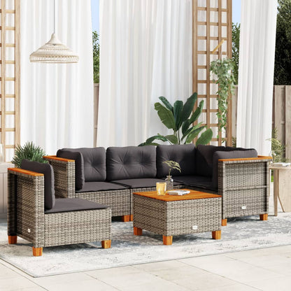 6-tlg. Garten-Sofagarnitur mit Kissen Grau Poly Rattan