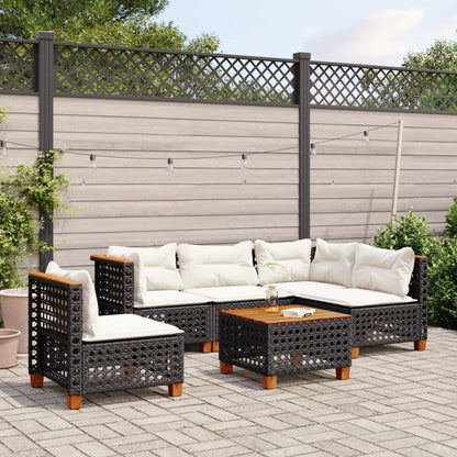 6-tlg. Garten-Sofagarnitur mit Kissen Schwarz Poly Rattan