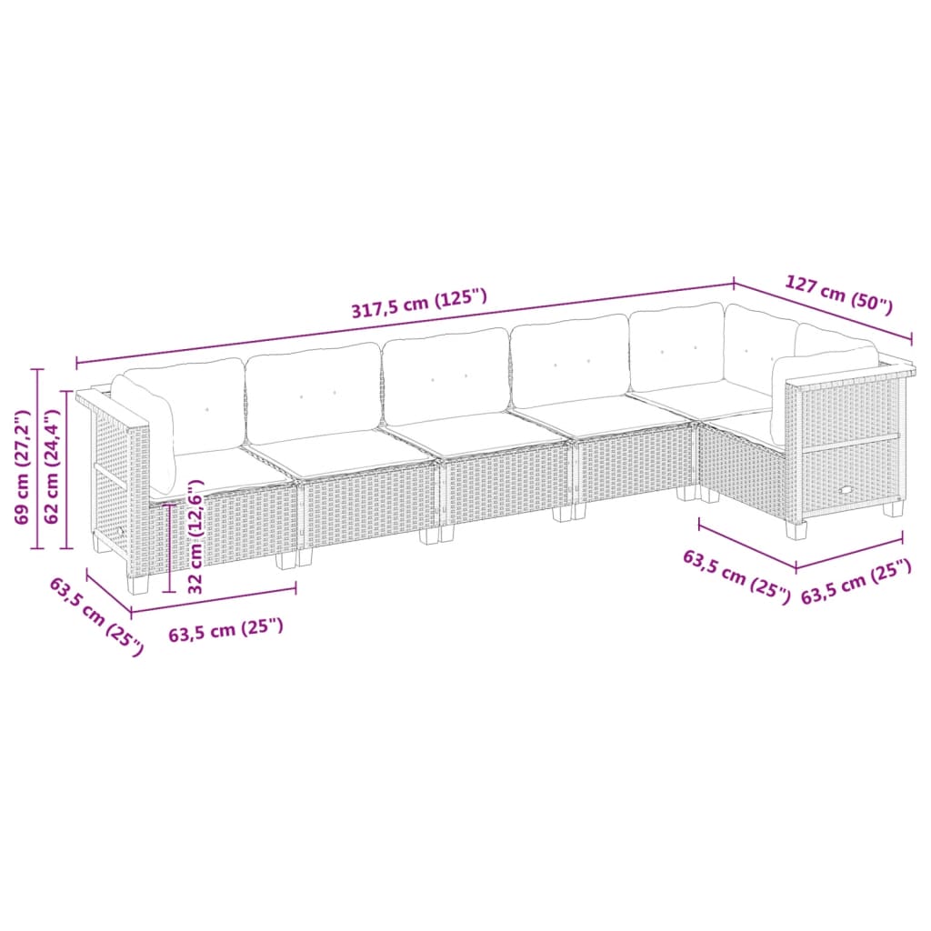 6-tlg. Garten-Sofagarnitur mit Kissen Grau Poly Rattan