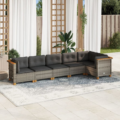 6-tlg. Garten-Sofagarnitur mit Kissen Grau Poly Rattan