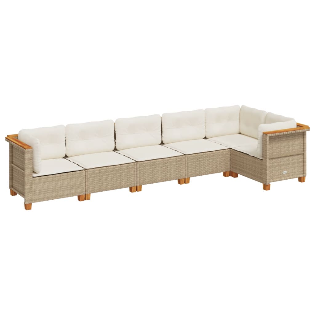 6-tlg. Garten-Sofagarnitur mit Kissen Beige Poly Rattan