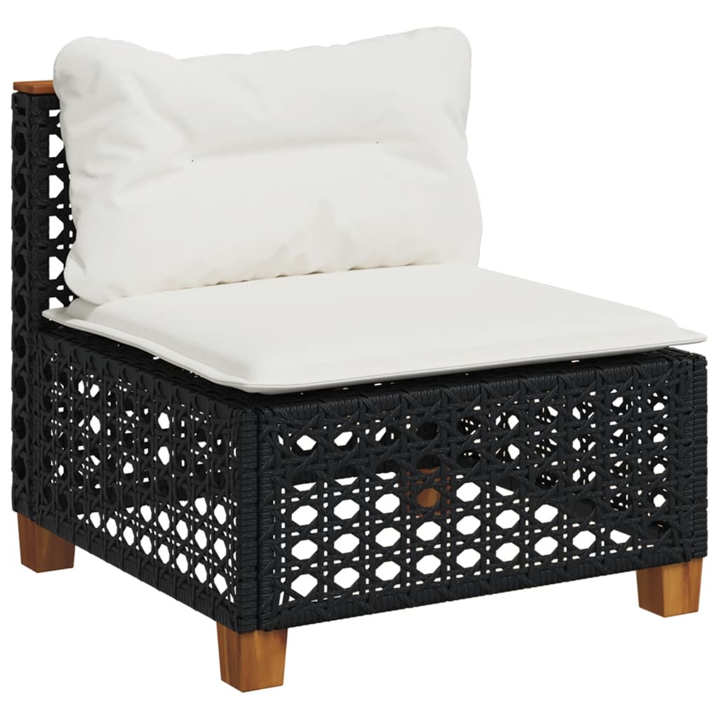 6-tlg. Garten-Sofagarnitur mit Kissen Schwarz Poly Rattan