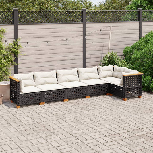 6-tlg. Garten-Sofagarnitur mit Kissen Schwarz Poly Rattan