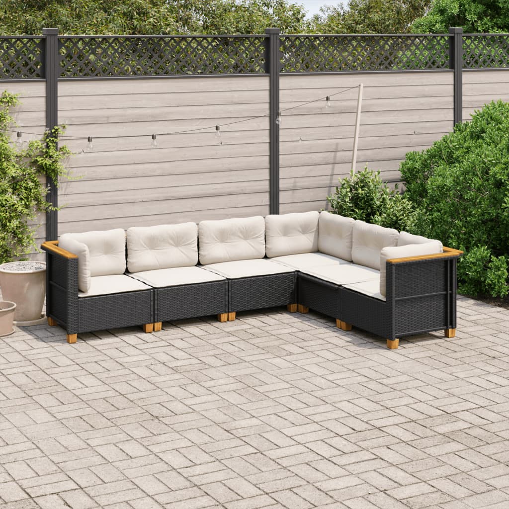 6-tlg. Garten-Sofagarnitur mit Kissen Schwarz Poly Rattan