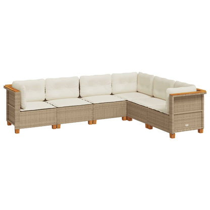 6-tlg. Garten-Sofagarnitur mit Kissen Beige Poly Rattan