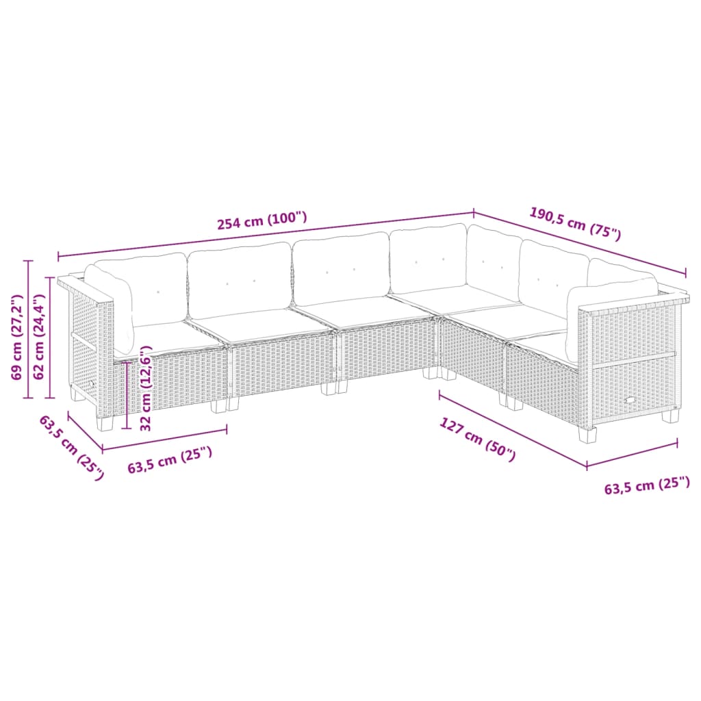 6-tlg. Garten-Sofagarnitur mit Kissen Beige Poly Rattan