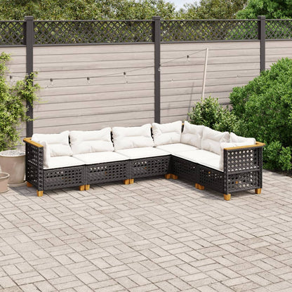 6-tlg. Garten-Sofagarnitur mit Kissen Schwarz Poly Rattan